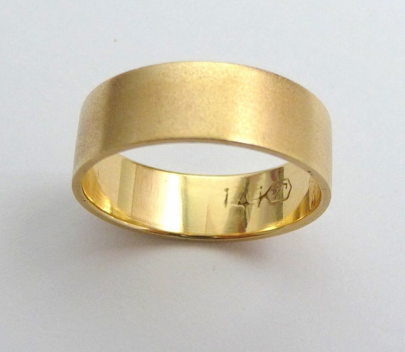  Gold  Wedding  band men  wedding  ring  flat with sandblast finish