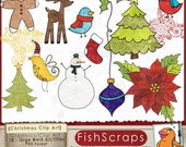Christmas Clip Art - Digital Graphics - Holiday ClipArt - Pointsettia - Christmas Tree - Snow Man - Deer - Ornament Il_170x135