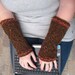 Knit Arm Warmers, Branch Pattern, One Of A Kind, Women - Forest Brown melee and Autumn Orange