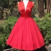 Vintage 50s Dress Cherry Bomb RED Chiffon & Satin Full Skirt Shelf Bust Halter Dream Dress
