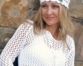 WHITE cotton BEANIE hat for Kundalini sadhana Kufi hat Crochet Cotton hat Skullcap scalloped hat Spiritual Wedding Party Summer hat GPyoga