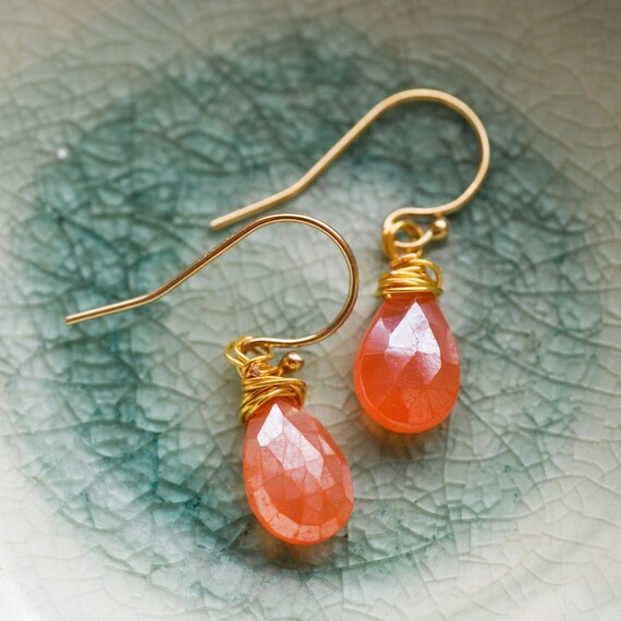 Orange Carnelian And Gold Earrings 4052