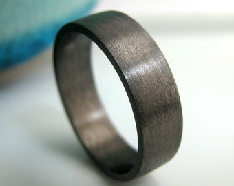 Wedding Band - 5mm to 6mm Wide - Black Gold Plated 925 Sterling Silver - Engraveable Men's Wedding Band - Flat Tube Ring - Wedding Bands