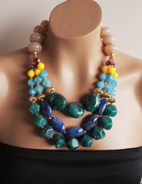 Large Chunky Eclectic Bold Colorful Jewel Toned Beaded