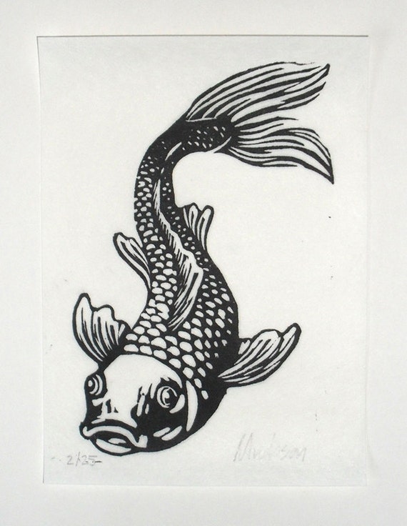 Items Similar To Swimming Fish Linocut Print 5x7 1 On Etsy