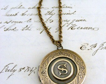 Locket Necklace - Initial S - Letter S - Vintage Brass Jewelry - Personalized Necklace - ALL LETTERS handmade jewelry Personalized Jewelry