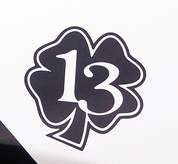 Vinyl Decal Lucky 13 Black Shamrock four Leaf Clover sticker