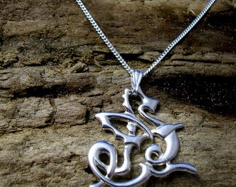 Celtic Dragon Pendant, Silver Dragon necklace, Welsh dragon, Dragon jewelry, Celtic Knot, Art Nouveau Dragon, Fantasy jewelry, Dragon Gifts.