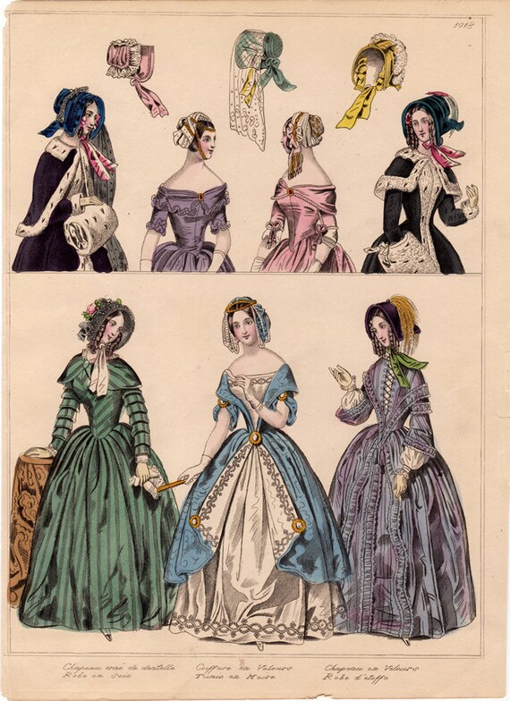 XIX century antique FASHION engraving by TwoCatsAntiquePrints