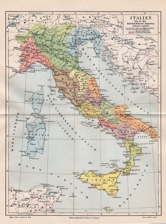 1900 Antique MAP print of ITALY