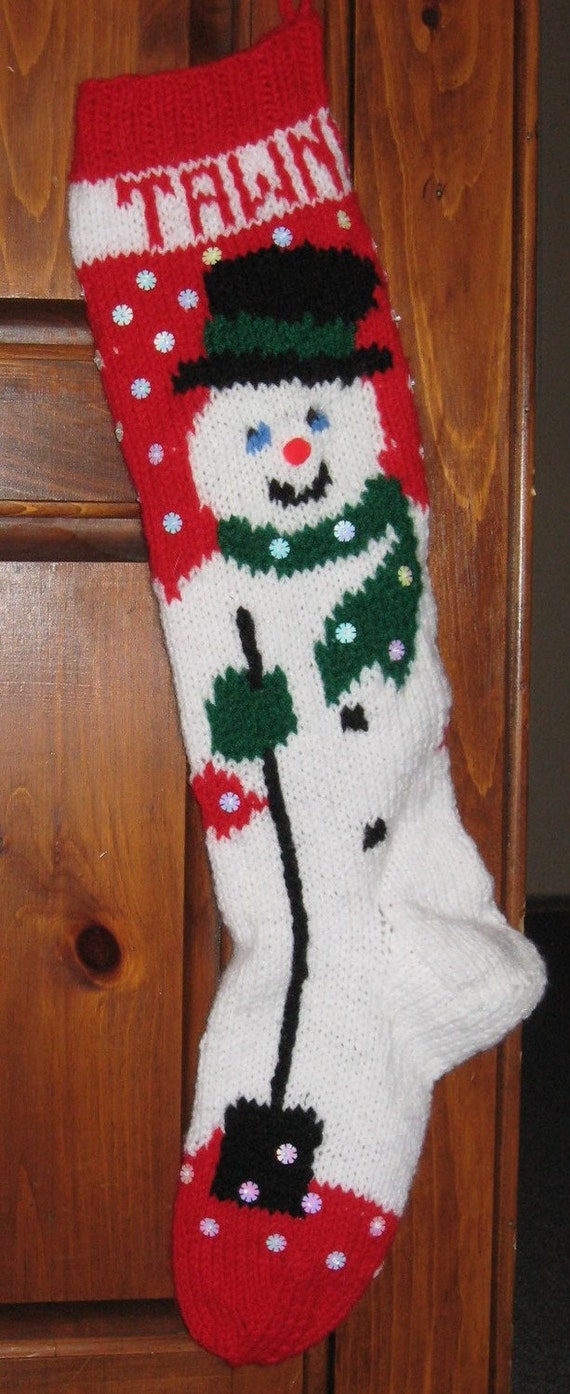 Knitted Personalized Red Snowman Christmas Stocking