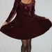 Vintage Chocolate Brown Crushed Velvet Mini Dress with Full skirt and Long sleeves