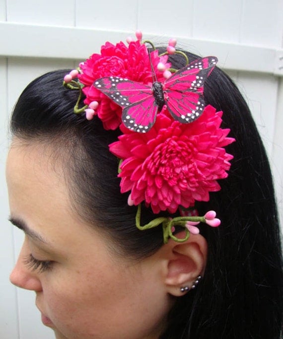 Pink Butterfly Picnic Flower Headband