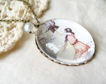 Pandora's Box Necklace (magnifying pendant. art book illustration. fairytale jewelry. antique whimsical jewellery)