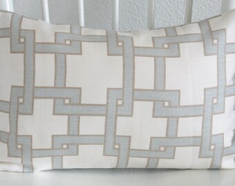 Thom Filicia Citysquare Mistymorn linen ivory blue taupe designer lumbar pillow cover