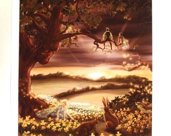 Fairy Sunset with Rabbits and Daffodils Signed Print