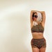 Vintage 1960s Lila Bath Swimsuit Bikini in Ethnic Print Red Black w/Coin Buttons