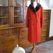 SALE Vintage Bright Red Coat with Real Fur Collar Medium Large