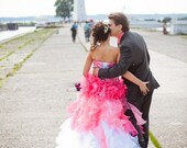 Dip Dye Wedding Dress in Pink and White Ombre Style Custom Handmade to your Measurements Colorful Bridal Gown