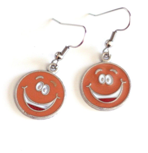 Orange Smiley Face Enamel Charm Earrings Happy Face Earrings