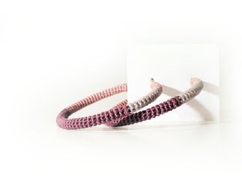 Color Block Hoop Earrings, Crochet Tube Hoops Shades of Purple, crochet hoop earrings