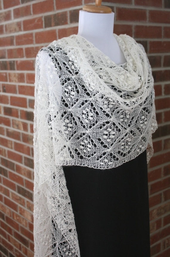 Off White Lace Shawl Knitted Estonian with NUpps Heirloom