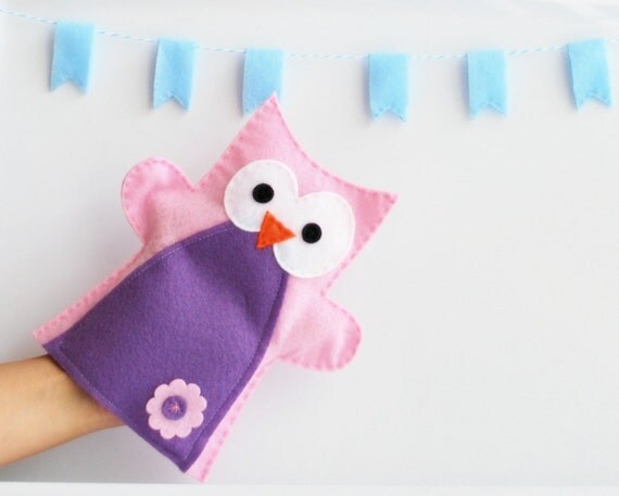 Felt Owl Hand Puppet, Girl Pink puppet for Small Hand, party favor, kids gift A314 Il_570xn