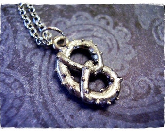 Silver Pretzel Necklace - Antique Pewter Pretzel Charm on a Delicate Silver Plated Cable Chain or Charm Only