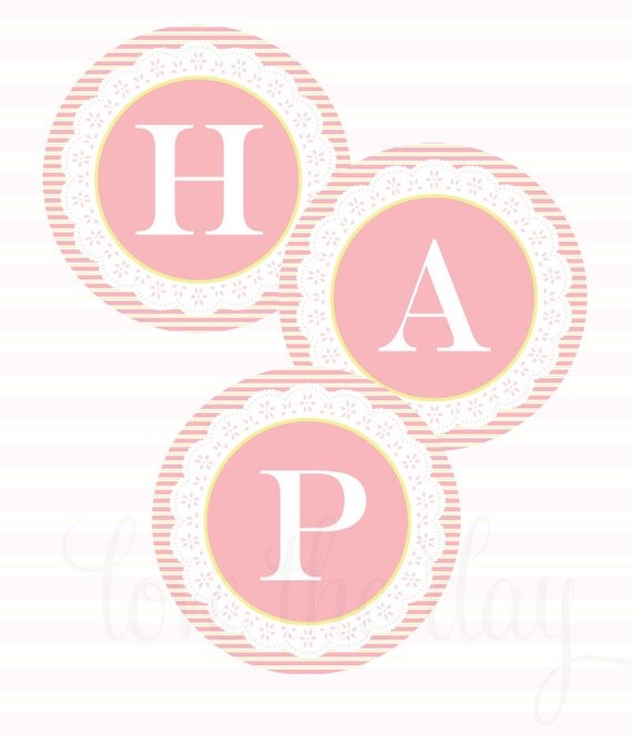 Frilly Tea Party PRINTABLE Happy Birthday Banner (INSTANT DOWNLOAD) by Love The Day Il_570xn