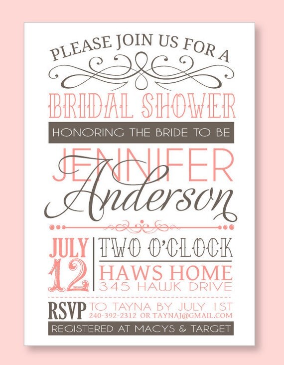 Bridal Shower Party PRINTABLE PDF Invitation from Love The Day Il_570xn