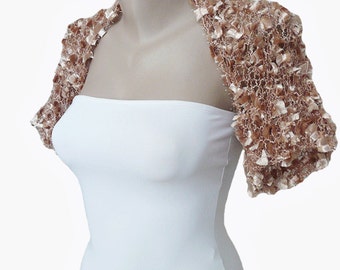 Knit Champagne Bolero Shrug Sleeves, Wedding Bolero, Size M-L, Weddings, Bridal, Bridesmaid, Women, For her, Bridal Cover up, Jacket