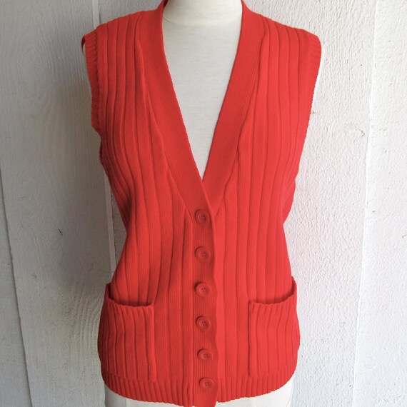 Red Vintage Button Up Sweater Vest Long Knit Women