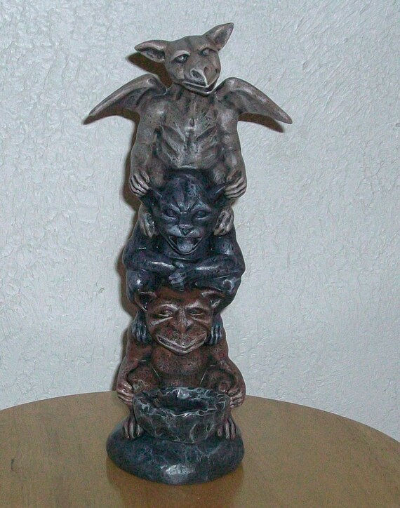 Ceramic stacking gargoyle gothic style gray brown by sandsceramics