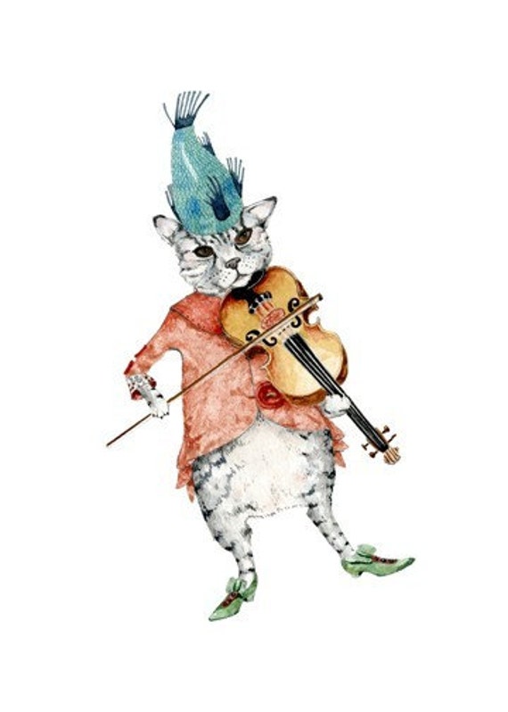 Cat Print Cat Fiddle Illustration print 8x11