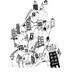 Black and White Illustration of Houses and Buildings in a Crooked City - Black and White Ink Drawing Print 8x10