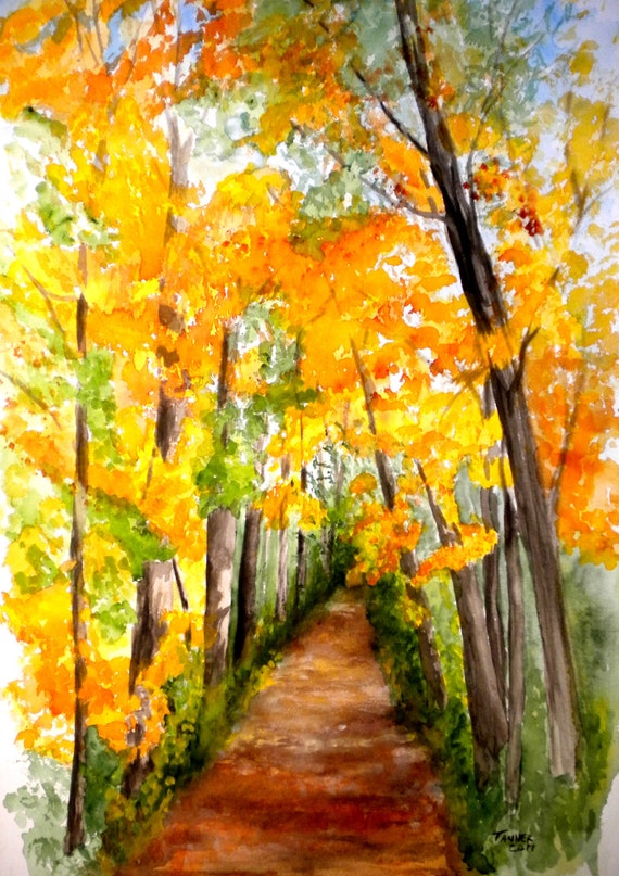 Items similar to Original watercolor landscape painting path through