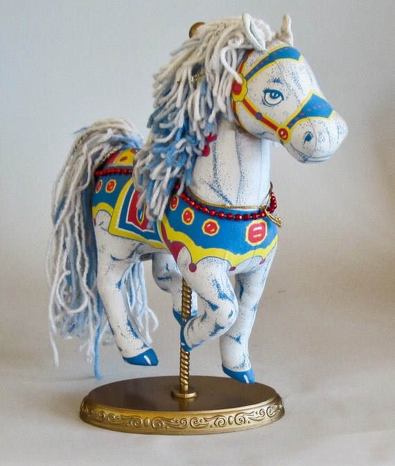 Vintage Carousel Horse Large Fabric Horse on Stand Nursery Decor