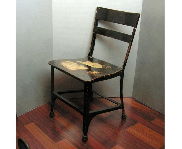 Vintage Childs Chair, Black wood and metal, school chair Haute Juice