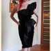 THE BEST 1980's does 1950's Velvet Hourglass One Shouldered Couture Cocktail Dress w/ Satin Ruffle Details & Huge Bow on Bust - Size S to M