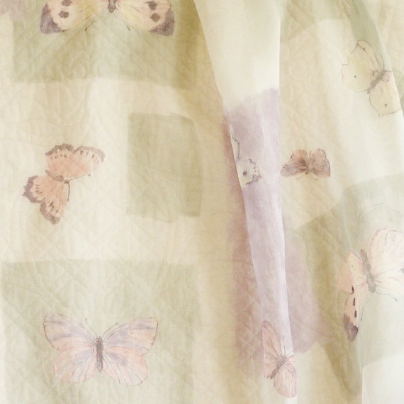 Organza Print, Drapery Fabric, Butterflies, Pale Green, White and Lilac