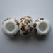 Lot of 10 Porcelain Large Hole Beads, Floral Design, Brown and Tan