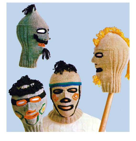 Vintage Knitting Pattern Creepy Balaclava Ski Mask Helmet Mohawk Beard Set 1960s Digital Download PDF