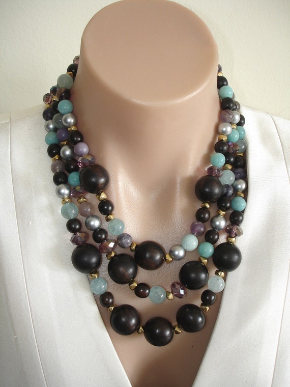 RESERVED: Ashira Statement Necklace Wood Pearls by AshiraJewelry