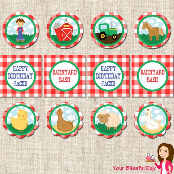 PRINTABLE Boy Barnyard Bash Party Circles (Personalized) Il_570xn