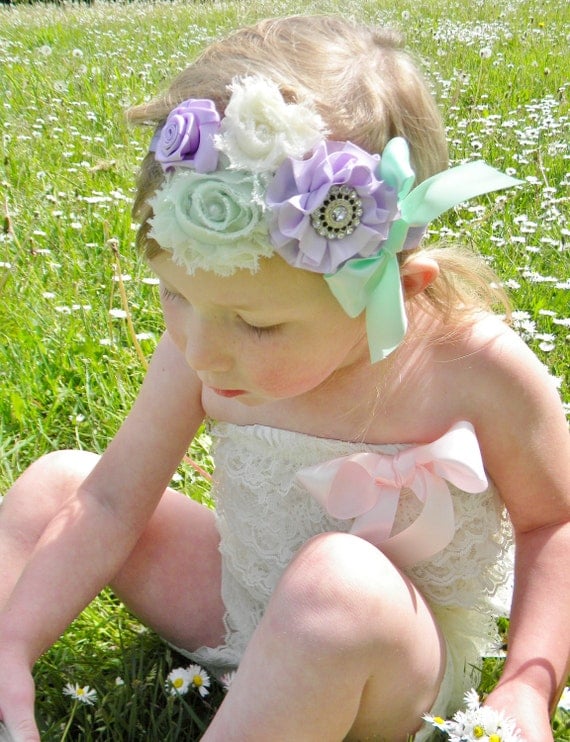 Items similar to Mint Green and lavender chiffon headband satin