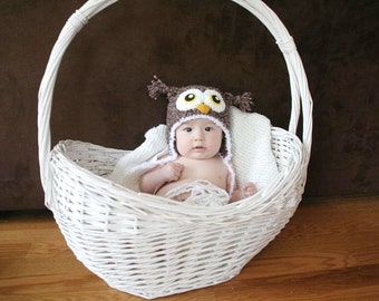 Cute Crochet Fuzzy Owl Hat (12m-2T size) - CLEARANCE