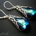 Crystal Earrings Something Blue Swarovski Crystal Bermuda Blue Teardrops With Silver Filigree Cone Wrap