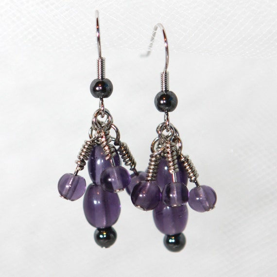 GARAGE SALE Wire Wrapped Violet Glass and Hematite Cluster