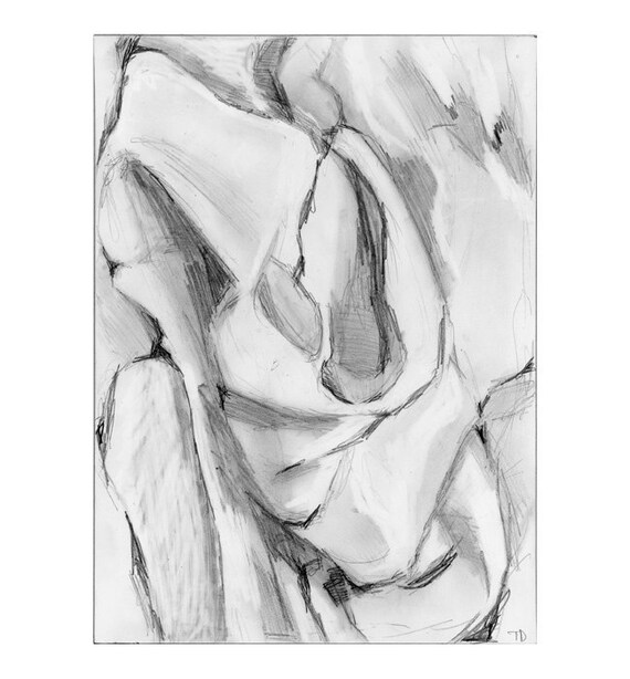 Original pencil drawing abstract still life fabric folds 5