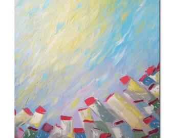 Gentle morning FREE SHIPPING Original Oil Painting on Canvas Palette Knife - by SOLOMOON - gallery fine art ready to hang 23x23 impasto